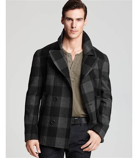 michael kors mens plaid peacoat|Michael Kors double breasted peacoat.